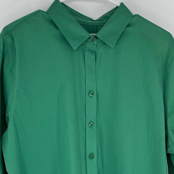 NWT CHICO'S Shirt Size 3 (XL) Green Button Front Non-Iron Fitted Quarter Sleeve - Picture 2 of 9